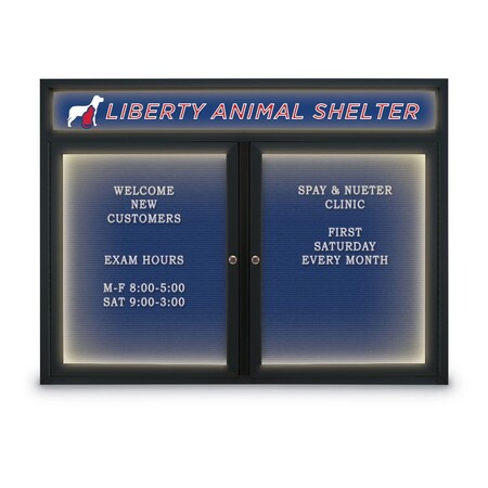 Indoor Enclosed Combo Board,42x32,Gold Frame/Grey & Cobalt